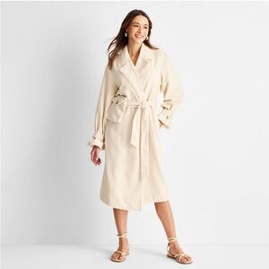 Boucle frayed edge trench coat- cream XS NWT